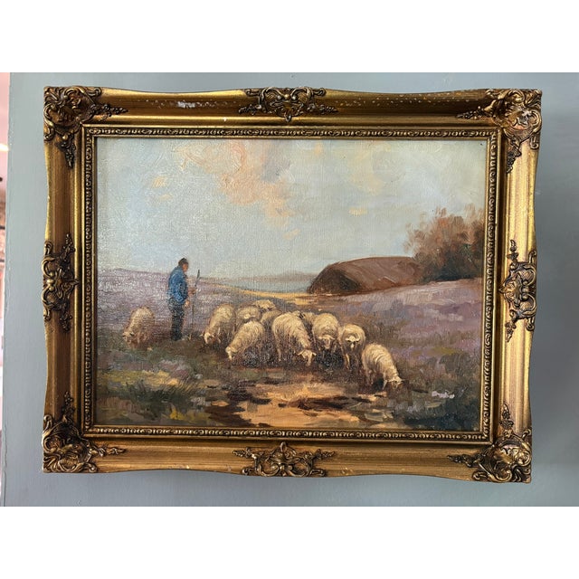 Late 19th Century Framed Dutch Oil on Canvas "Sheep in the Field", Late 19th Century For Sale - Image 5 of 8