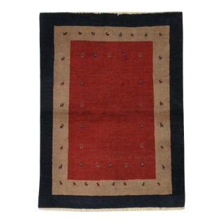 Vintage Hand-Knotted Persian Gabbeh Rug 4'0" X 5'4" For Sale