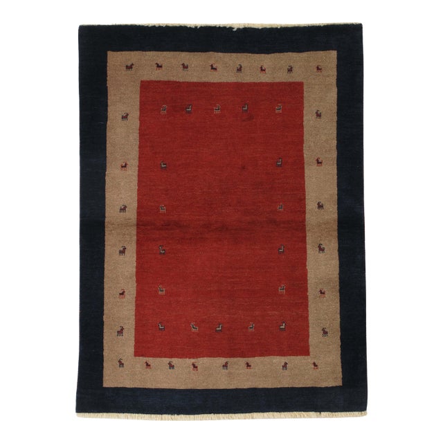 Vintage Hand-Knotted Persian Gabbeh Rug 4'0" X 5'4" For Sale