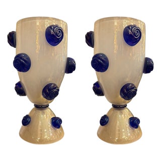 Lamps with Blue Murano Flowers by Carlo Colizza, 1980s, Set of 2 For Sale