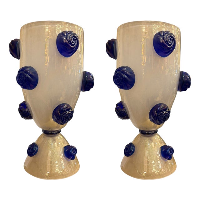 Lamps with Blue Murano Flowers by Carlo Colizza, 1980s, Set of 2 For Sale