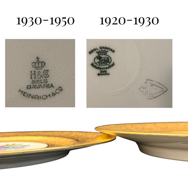 1930s 1930s Hutschenreuther / Heinrich & Co Gold Encrusted Floral Service Plates - Set of 4 For Sale - Image 5 of 7