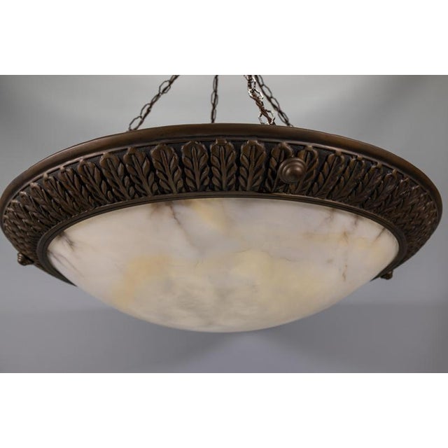 Large Art Deco Eight-Light Alabaster and Bronze Chandelier, 1920s For Sale - Image 9 of 18