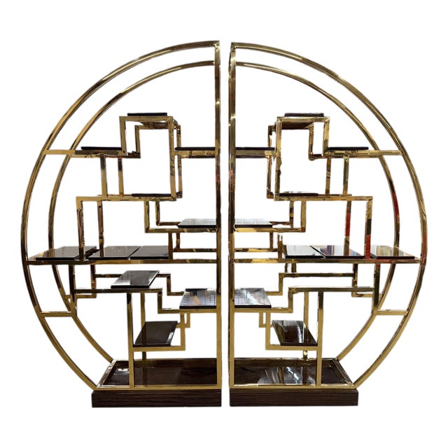 Custom Macassar Ebony and Brass Demi Lune Room Divider For Sale