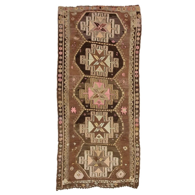 Textile Brown Vintage Turkish Kilim Rug For Sale - Image 7 of 7