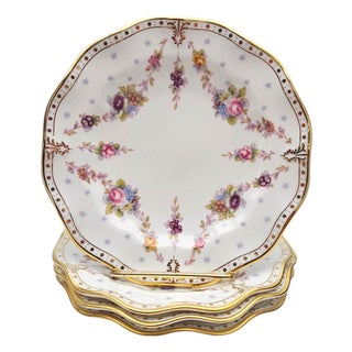 Mid 20th Century English Royal Crown Derby Bone China Floral Bread Plate Royal Antoinette Pattern 6" 4 Pieces For Sale