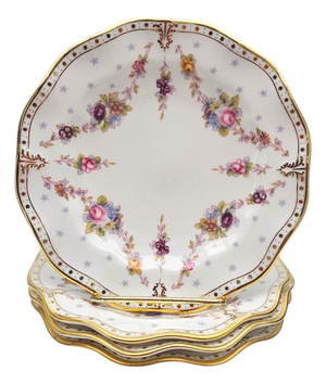 Mid 20th Century English Royal Crown Derby Bone China Floral Bread Plate Royal Antoinette Pattern 6" 4 Pieces
