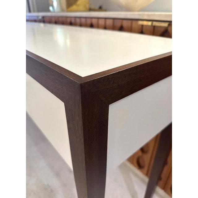 Not Yet Made - Made To Order Bespoke Parchment and Mahogany Console With Three Drawers For Sale - Image 5 of 12