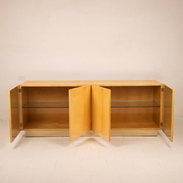 Cream Mid-Century Modern Italian Parchment and Brass Sideboard from Tura Milano, 1970s For Sale - Image 8 of 18