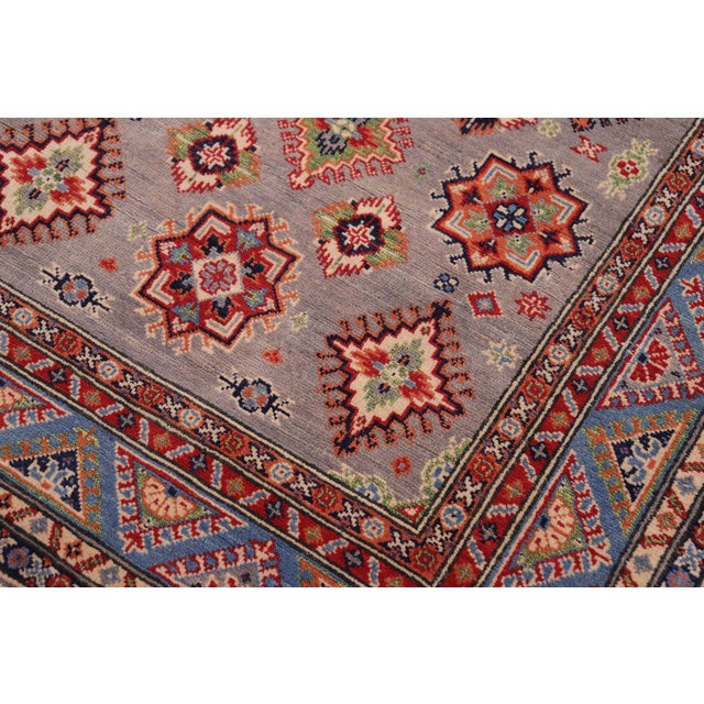 Rustic Rustic Kazak Southwestern Gray/Light Blue Wool Rug - 4'2''x6'1'' For Sale - Image 3 of 10