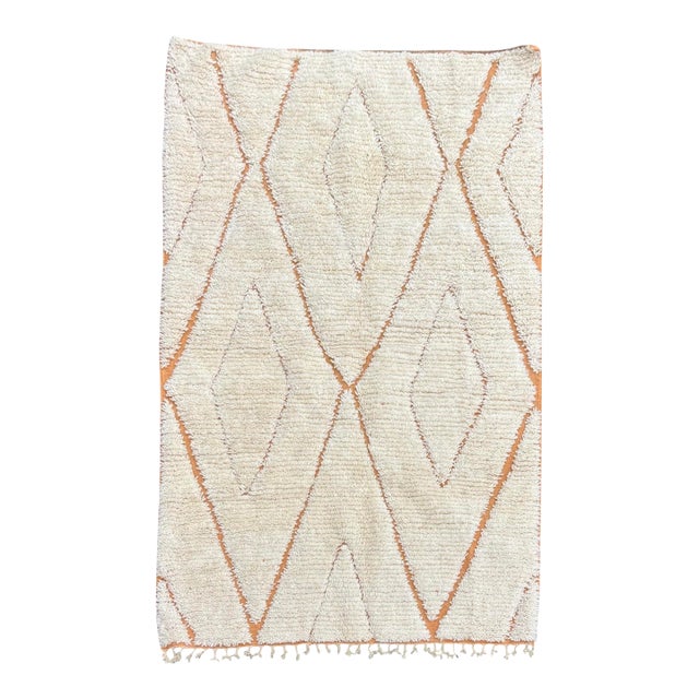 Ivory and Terracotta Moroccan Wool Rug For Sale