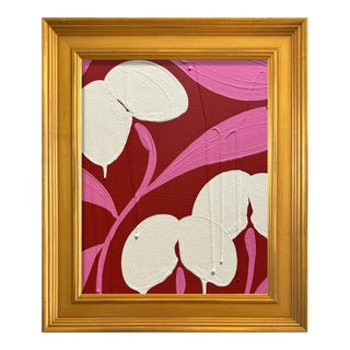 Ron Giusti Mini Tsubasa Orchid Red Cream Acrylic Painting For Sale