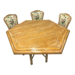 Large Wood Table With Rattan Base For Sale