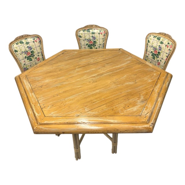 Large Wood Table With Rattan Base For Sale