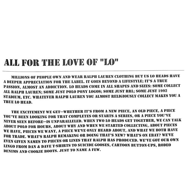 "All for the Love of "Lo": A Glimpse at Fanatical Collectors of Ralph Lauren Clothing" 2014 Leef, Daniel and Ubina, Roger For Sale - Image 10 of 10