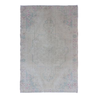 Vintage Turkish Oushak Rug in Pale Blue, Taupe and Soft Pastel Tones For Sale