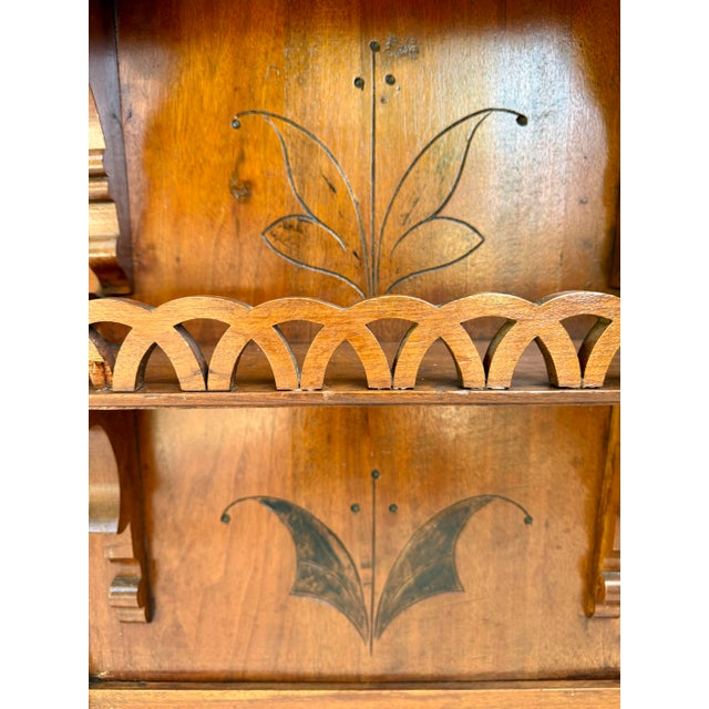 Victorian 1880s Eastlake Aesthetic Movement Walnut Hall Mirror With Marble Shelf & Drawer For Sale - Image 3 of 16