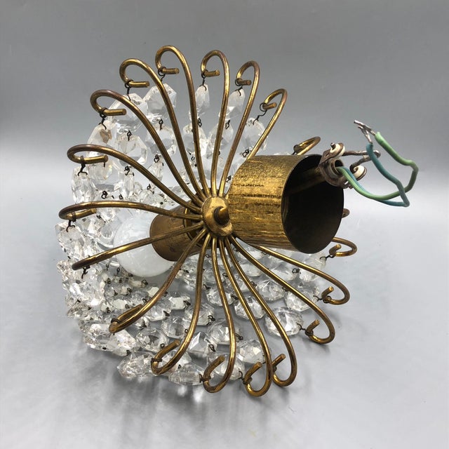 Hollywood Regency Art Deco Basket Chandelier in Brass & Crystal Ceiling Lamp For Sale - Image 5 of 18