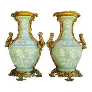 French Ormolu Mounted 19th Century Chinese Celadon Vases - Pair of 2