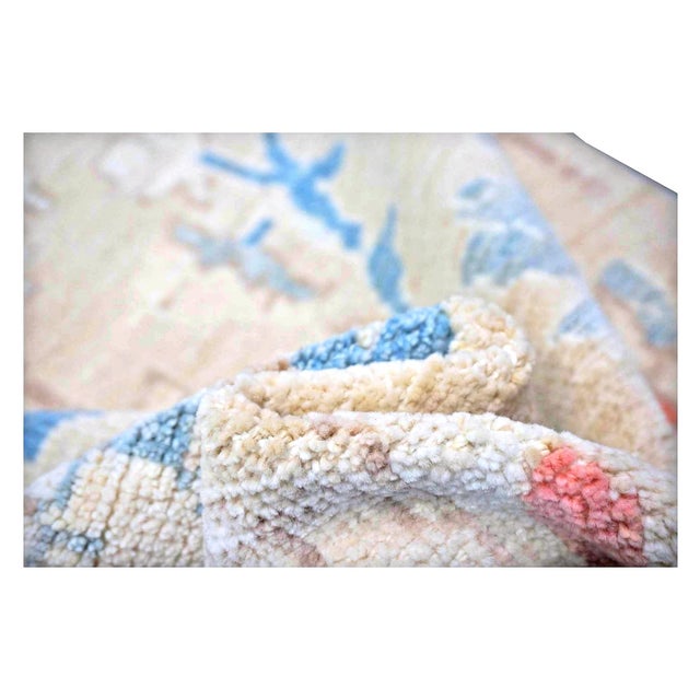 21st Century Turkish Oushak Wool 3x12 Beige & Blue Handmade Runner Rug #1144198 For Sale - Image 11 of 12