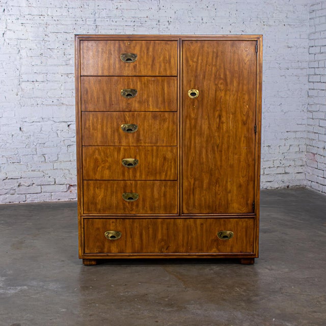 Campaign Late 20th Century Campaign Style Gentleman’s Chest of Drawers or Armoire Drexel Heritage Passage Collection For Sale - Image 3 of 18
