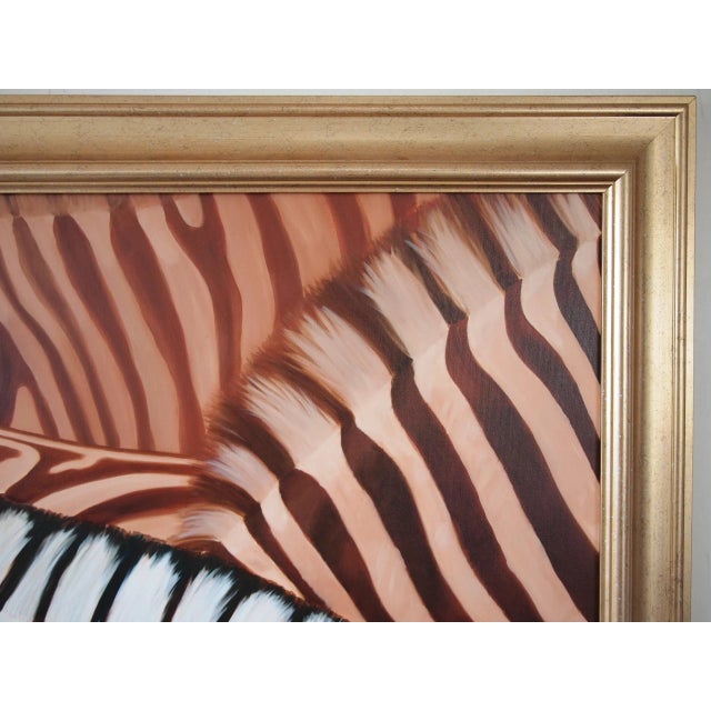 Contemporary 2006 Realist Style Zebra Portrait Oil Painting by Maggie Duvall, Framed For Sale - Image 3 of 10
