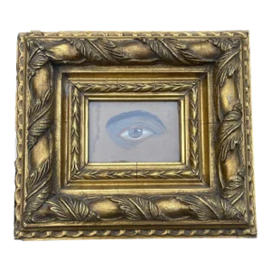 Original Vintage Eye Portrait Painting Watercolor by Antonio Romano in Ornate Gilt Frame
