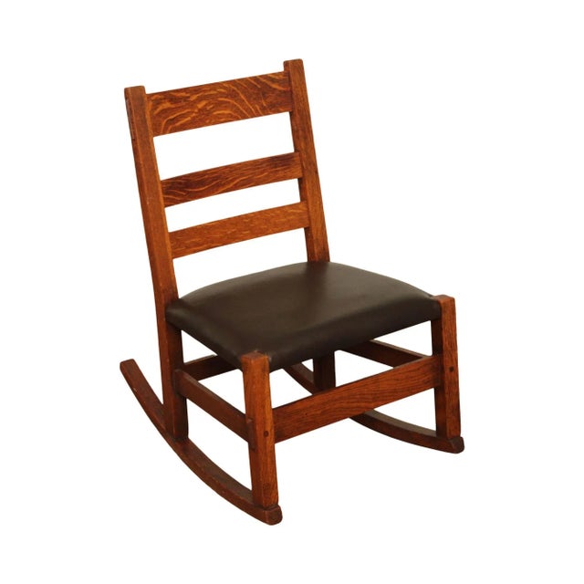 Mission Antique Oak and Leather Children's Rocking Chair For Sale - Image 13 of 13