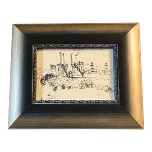 1980’s Original Robert Cooke Industrial Abstract Ink Drawing Framed Signed
