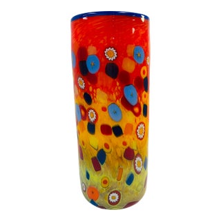 Mad-Art Glass Studio Tall Orange Patterned Vase For Sale