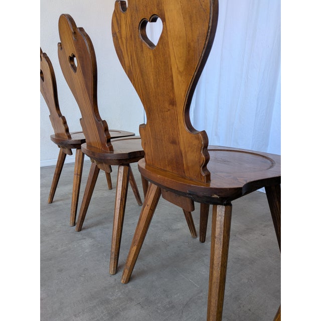 Farmhouse Tyrolean Chair with Heart Cutout Back, 1970s, Set of 4 For Sale - Image 12 of 18