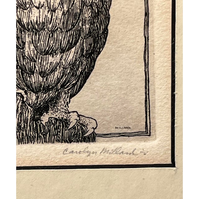 Contemporary Rare! Circa 1960s Carolyn Millard Limited Edition 42/200 Owl Etching Signed For Sale - Image 3 of 7