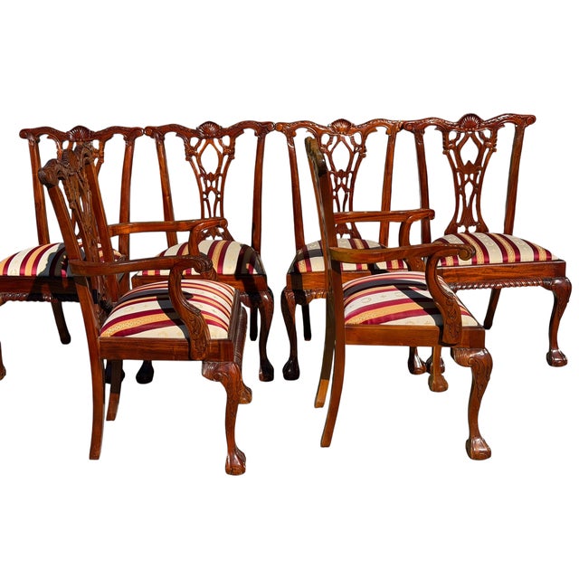 English Chippendale Style Carved Mahogany Ball & Claw Dining Chairs- Set of eight includes two arm chairs and six side...