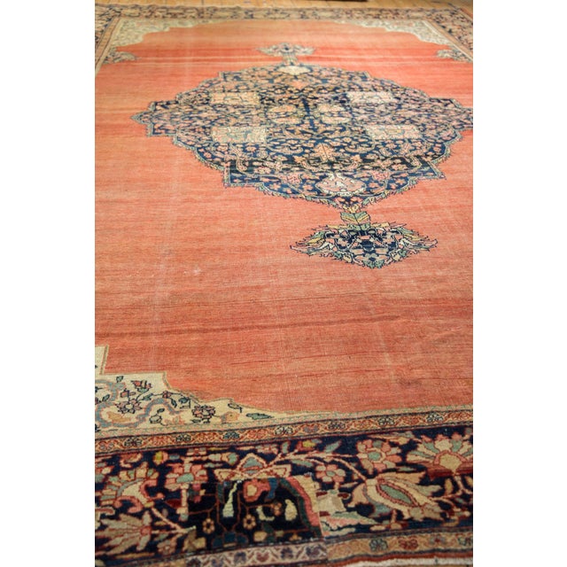 Terra Cotta 1920s Antique Persian Farahan Sarouk Medallion Wool Carpet For Sale - Image 8 of 18