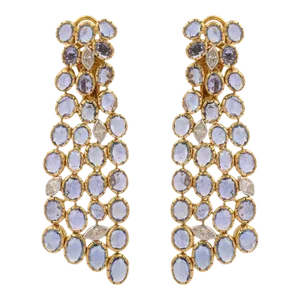 21.14 Ct Blue Sapphire and Diamond Dangle Earrings in 18k Yellow Gold - 2 Pieces
