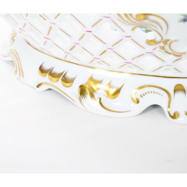 Large Herend Hungarian Porcelain Reticulated Centerpiece Floral Motif Accents For Sale - Image 9 of 14