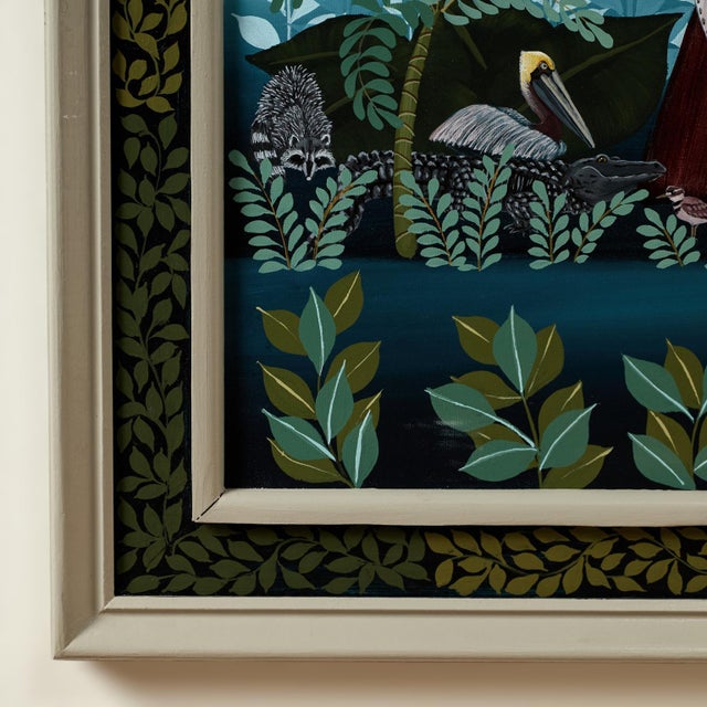 Green Vintage Modernist Painting of a Tree With Birds and Fruit by Ruth Schindler For Sale - Image 8 of 11