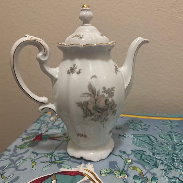 White Vintage Johann Haviland "Sepia Rose" Coffee Pot With Lid Bavaria, Germany For Sale - Image 8 of 8