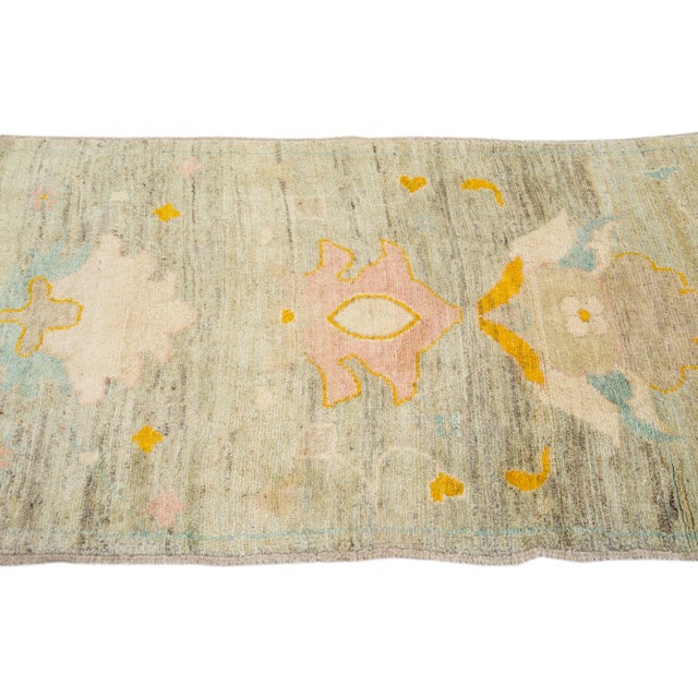 2020s Tan Modern Oushak Handmade Floral Wool Runner For Sale - Image 5 of 11