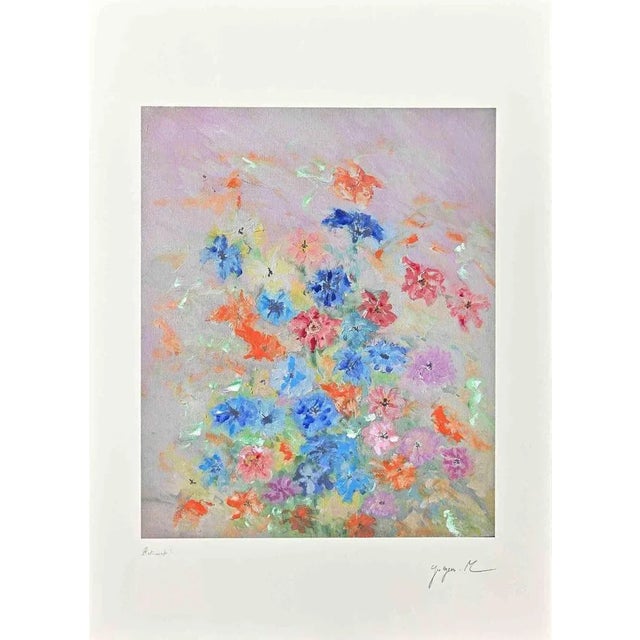 Martine Goeyens, Flowers, Digigraph Print, Late 20th Century For Sale - Image 4 of 4