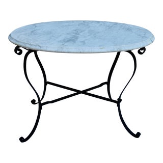 Late 20th Century Vintage Marble Table Top on Wrought Iron Base For Sale