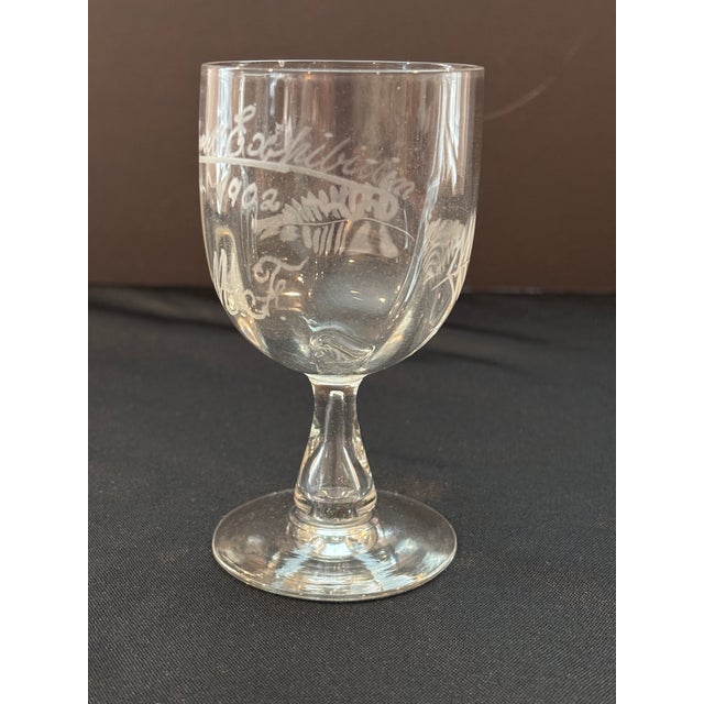 Rare- Clear 1902 Cork (Ireland) Exhibition Souvenir Etched Stemmed Glass For Sale In Charlotte - Image 6 of 14