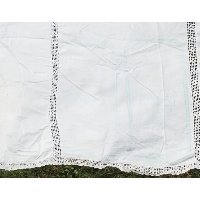 Vintage Rustic Crochet and Feed Sack Bedspread Tablecloth For Sale - Image 4 of 7