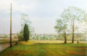 1980s Vintage Daniel Dallmann "Landscape With Single Cedar" Hand Signed Lithograph
