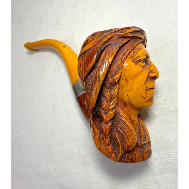 Antique 19th Century Hand Carved Meerschaum Sterling Indian Chief Smoking Pipe For Sale - Image 9 of 17