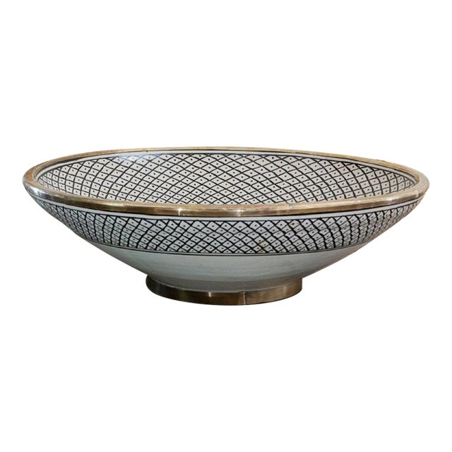 Contemporary Linda Hand Painted Round Pottery Sink Bowl With Brass Accents For Sale
