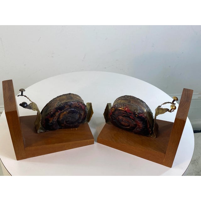 Brutalist 1970s Brutalist Mixed Metals Snail Bookends For Sale - Image 3 of 9