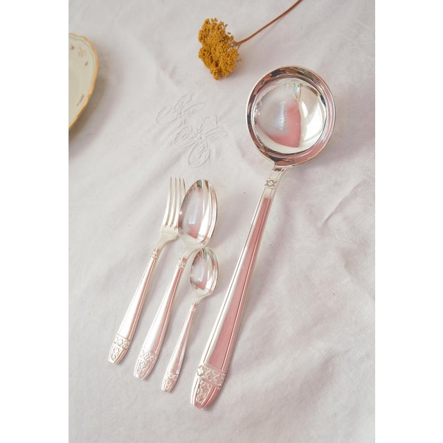 French Art Deco Style Cutlery Service for 12 in Silver Metal, 1950s, Set of 49 For Sale - Image 7 of 12