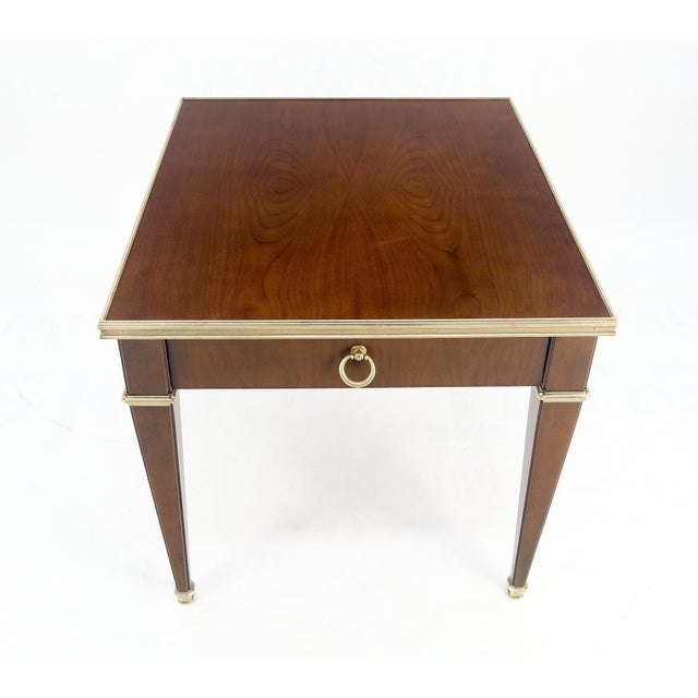 Wood Baker Walnut & Brass Ring Drop Pull One Drawer Tapered Leg Side End Table MINT! For Sale - Image 7 of 11