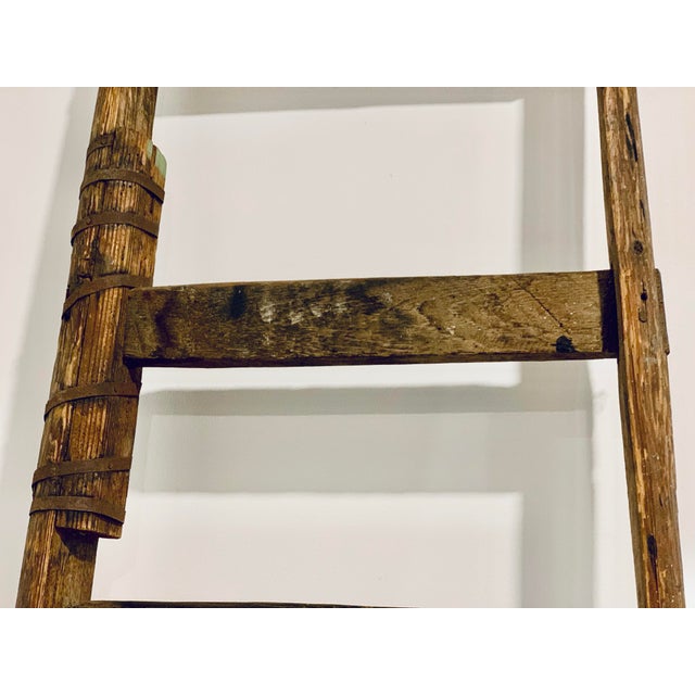 Mid-Century Modern Primitive Vintage Rustic Wooden Industrial Workman’s or Attic Ladder For Sale - Image 3 of 12